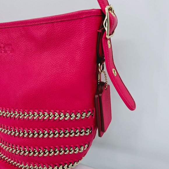 Coach Whiplash Mini Duffel Bag Hot Pink Gold Metallic Stitching Crossbody Strap - Picture 4 of 13